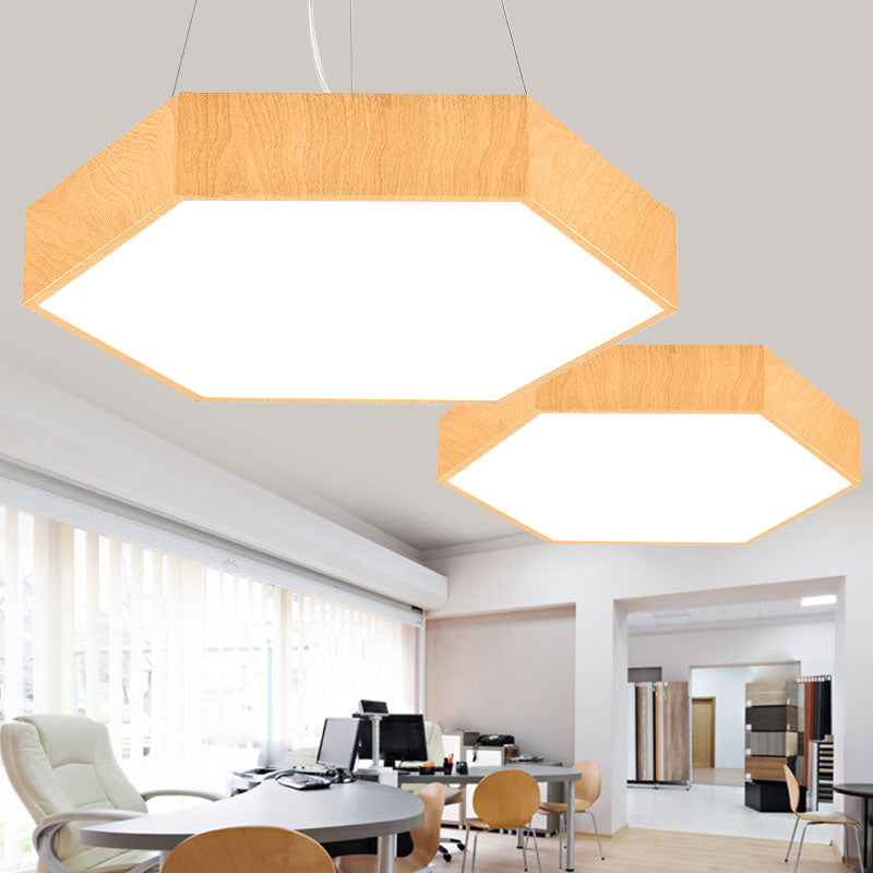 Hexagon LED Pendant Lamp Simplicity Metal Light-Wood Chandelier Light Fixture for Bedroom Clearhalo 'Ceiling Lights' 'Chandeliers' 'Modern Chandeliers' 'Modern' Lighting' 2385216