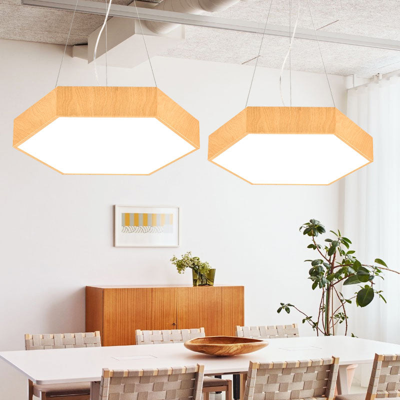 Hexagon LED Pendant Lamp Simplicity Metal Light-Wood Chandelier Light Fixture for Bedroom Clearhalo 'Ceiling Lights' 'Chandeliers' 'Modern Chandeliers' 'Modern' Lighting' 2385219