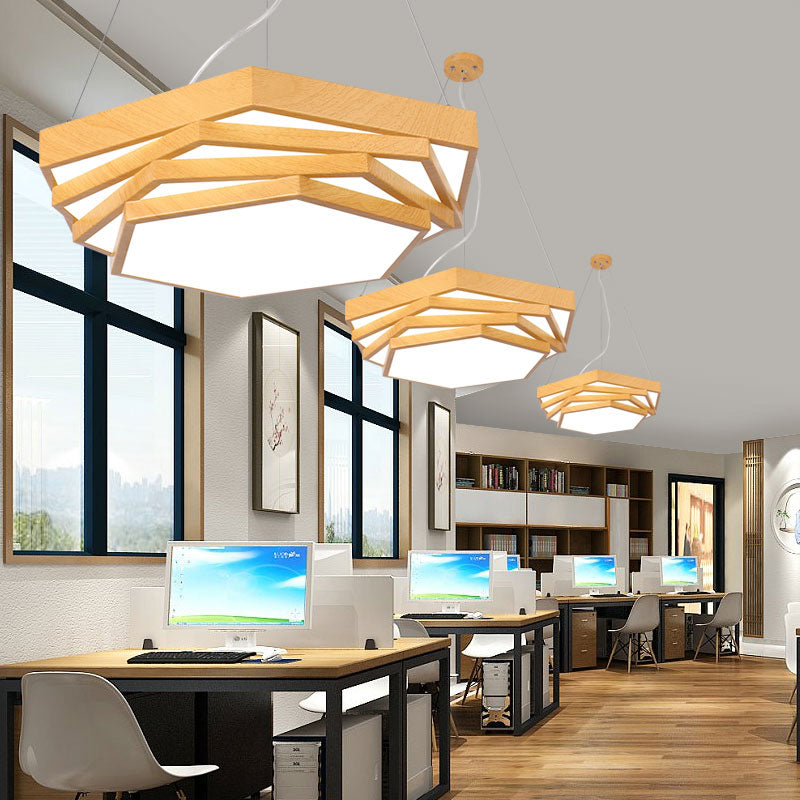 Spiral Hexagon Office Chandelier Acrylic Modern LED Suspension Lighting in Light Wood Clearhalo 'Ceiling Lights' 'Chandeliers' 'Modern Chandeliers' 'Modern' Lighting' 2385226