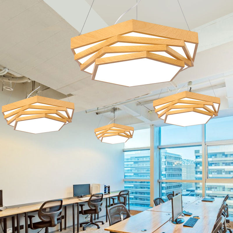 Spiral Hexagon Office Chandelier Acrylic Modern LED Suspension Lighting in Light Wood Clearhalo 'Ceiling Lights' 'Chandeliers' 'Modern Chandeliers' 'Modern' Lighting' 2385228