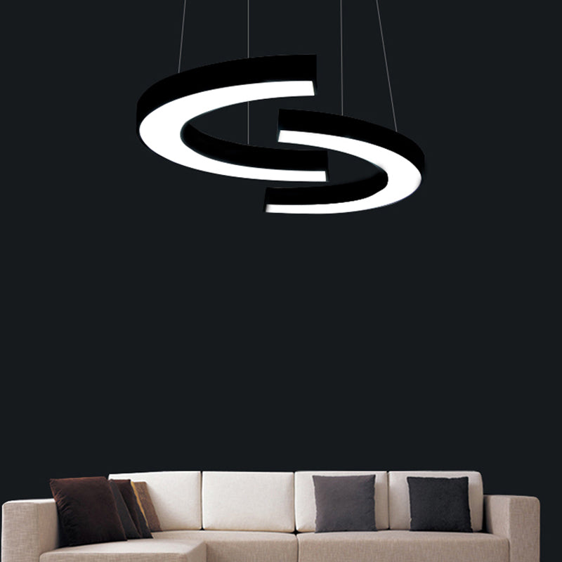 Black C Shaped Ceiling Chandelier Simplicity Acrylic LED Pendant Light Fixture for Office Clearhalo 'Ceiling Lights' 'Chandeliers' 'Modern Chandeliers' 'Modern' Lighting' 2385235