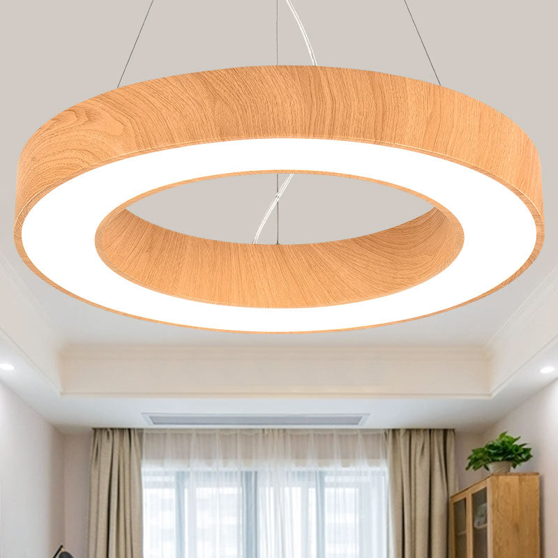 Light Wood Circle Pendant Lamp Minimalistic Metal LED Chandelier for Meeting Room Light Wood Clearhalo 'Ceiling Lights' 'Chandeliers' 'Modern Chandeliers' 'Modern' Lighting' 2385244