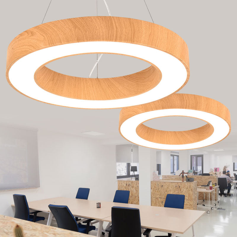 Light Wood Circle Pendant Lamp Minimalistic Metal LED Chandelier for Meeting Room Clearhalo 'Ceiling Lights' 'Chandeliers' 'Modern Chandeliers' 'Modern' Lighting' 2385245