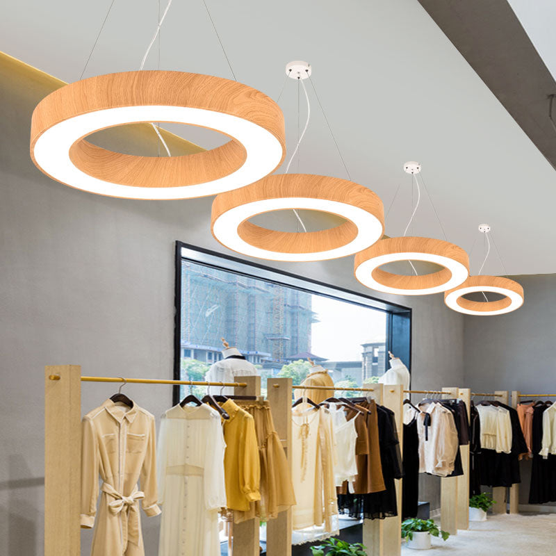 Light Wood Circle Pendant Lamp Minimalistic Metal LED Chandelier for Meeting Room Clearhalo 'Ceiling Lights' 'Chandeliers' 'Modern Chandeliers' 'Modern' Lighting' 2385247