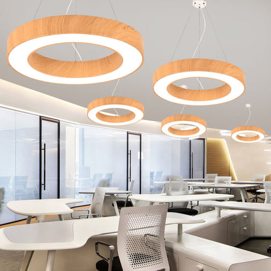 Light Wood Circle Pendant Lamp Minimalistic Metal LED Chandelier for Meeting Room Clearhalo 'Ceiling Lights' 'Chandeliers' 'Modern Chandeliers' 'Modern' Lighting' 2385248