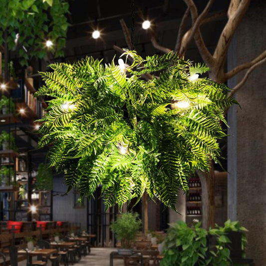 Artificial Plant Restaurant Hanging Light Fixture Rustic Metal Ceiling Pendant Light Green 31.5" Clearhalo 'Ceiling Lights' 'Pendant Lights' 'Pendants' Lighting' 2385296