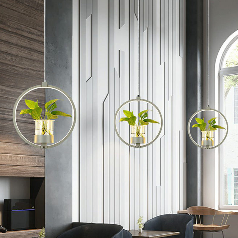 Nordic Circular LED Ceiling Pendant Acrylic Dining Room Suspension Lamp with Glass Plant Bucket Clearhalo 'Ceiling Lights' 'Pendant Lights' 'Pendants' Lighting' 2385331