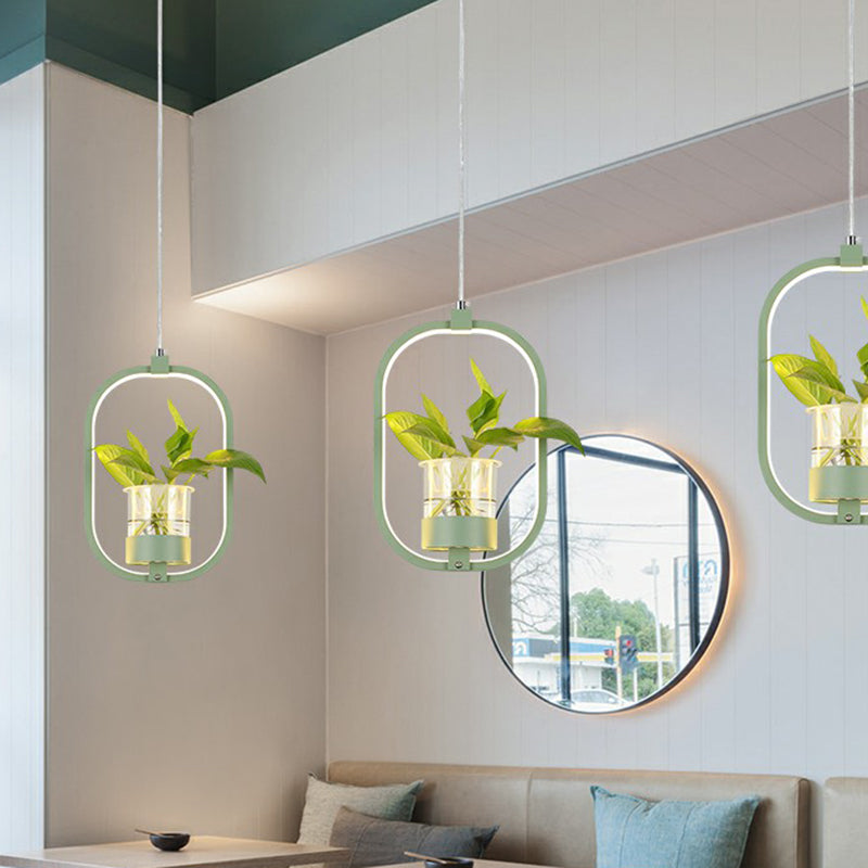 Nordic Circular LED Ceiling Pendant Acrylic Dining Room Suspension Lamp with Glass Plant Bucket Clearhalo 'Ceiling Lights' 'Pendant Lights' 'Pendants' Lighting' 2385337