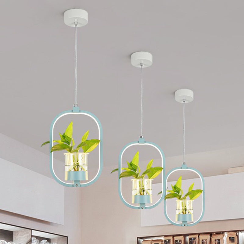 Nordic Circular LED Ceiling Pendant Acrylic Dining Room Suspension Lamp with Glass Plant Bucket Blue Rectangle Clearhalo 'Ceiling Lights' 'Pendant Lights' 'Pendants' Lighting' 2385338_3a04d162-4e02-42d2-9d37-2b45511caa9f