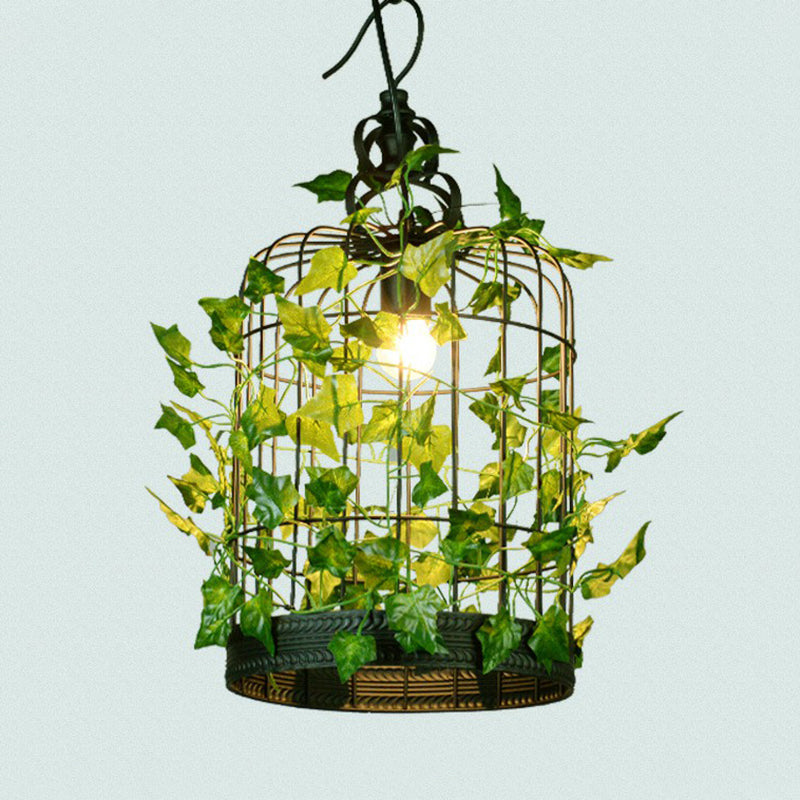 Green Hanging Ceiling Light Country Style Wire Cage Iron Chandelier with Artificial Vine for Restaurant Green Birdcage Clearhalo 'Ceiling Lights' 'Chandeliers' Lighting' options 2385344_419a6dce-8c50-43c6-acc6-64e04b375957