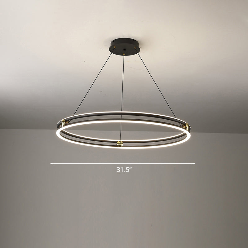 Black and White Circle Chandelier Minimalistic Aluminum LED Hanging Light for Dining Room Black 31.5" Single Ring Clearhalo 'Ceiling Lights' 'Chandeliers' 'Modern Chandeliers' 'Modern' Lighting' 2385352
