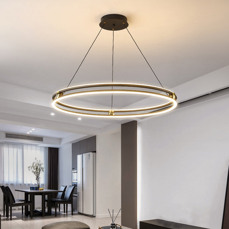 Black and White Circle Chandelier Minimalistic Aluminum LED Hanging Light for Dining Room Clearhalo 'Ceiling Lights' 'Chandeliers' 'Modern Chandeliers' 'Modern' Lighting' 2385356
