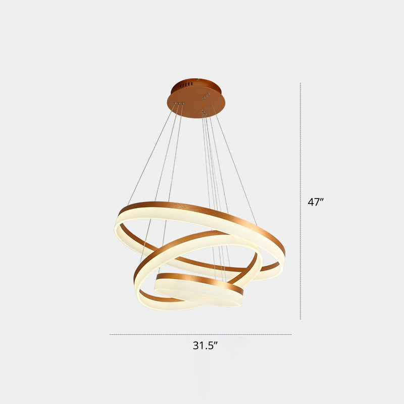 Acrylic Loop LED Ceiling Chandelier Simple Style Gold Finish Hanging Ceiling Light for Dining Room 3 Gold Remote Control Stepless Dimming Clearhalo 'Ceiling Lights' 'Chandeliers' 'Modern Chandeliers' 'Modern' Lighting' 2385370
