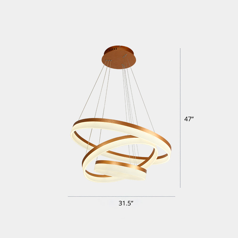 Acrylic Loop LED Ceiling Chandelier Simple Style Gold Finish Hanging Ceiling Light for Dining Room 3 Gold White Clearhalo 'Ceiling Lights' 'Chandeliers' 'Modern Chandeliers' 'Modern' Lighting' 2385371