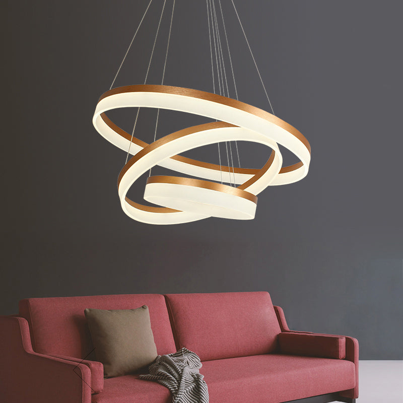 Acrylic Loop LED Ceiling Chandelier Simple Style Gold Finish Hanging Ceiling Light for Dining Room Clearhalo 'Ceiling Lights' 'Chandeliers' 'Modern Chandeliers' 'Modern' Lighting' 2385372
