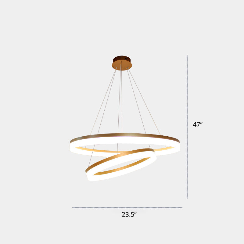 Acrylic Loop LED Ceiling Chandelier Simple Style Gold Finish Hanging Ceiling Light for Dining Room 2 Gold White Clearhalo 'Ceiling Lights' 'Chandeliers' 'Modern Chandeliers' 'Modern' Lighting' 2385375