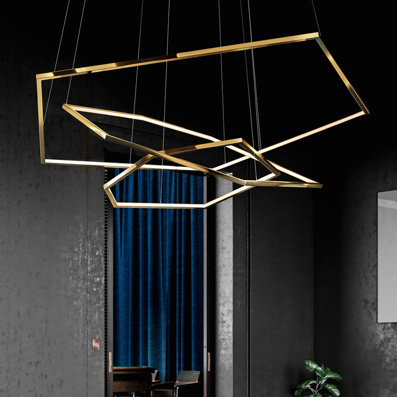 Stainless Steel Hexagon LED Suspension Lamp Minimalist Gold Chandelier for Living Room Clearhalo 'Ceiling Lights' 'Chandeliers' 'Modern Chandeliers' 'Modern' Lighting' 2385380