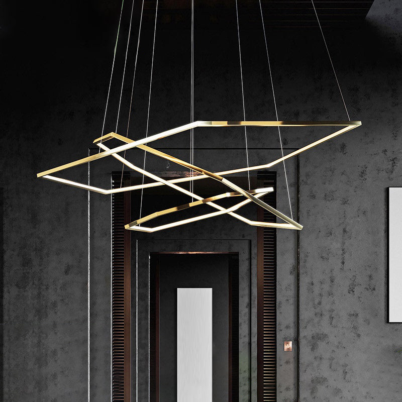 Stainless Steel Hexagon LED Suspension Lamp Minimalist Gold Chandelier for Living Room Clearhalo 'Ceiling Lights' 'Chandeliers' 'Modern Chandeliers' 'Modern' Lighting' 2385383