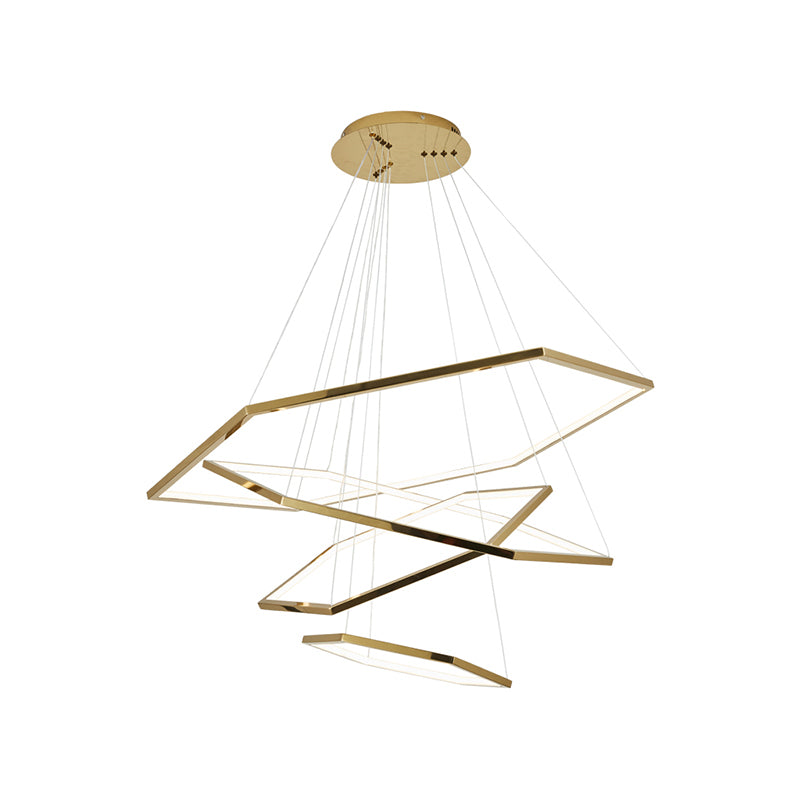 Stainless Steel Hexagon LED Suspension Lamp Minimalist Gold Chandelier for Living Room 4 Gold Clearhalo 'Ceiling Lights' 'Chandeliers' 'Modern Chandeliers' 'Modern' Lighting' 2385386