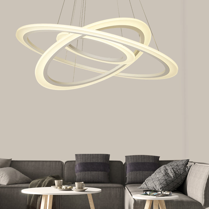 Simple Style Circle Pendant Chandelier Acrylic Dining Room LED Hanging Light in White 3 White Clearhalo 'Ceiling Lights' 'Chandeliers' 'Modern Chandeliers' 'Modern' Lighting' 2385387