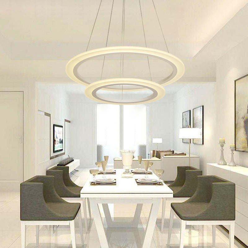 Simple Style Circle Pendant Chandelier Acrylic Dining Room LED Hanging Light in White 2 White Clearhalo 'Ceiling Lights' 'Chandeliers' 'Modern Chandeliers' 'Modern' Lighting' 2385388