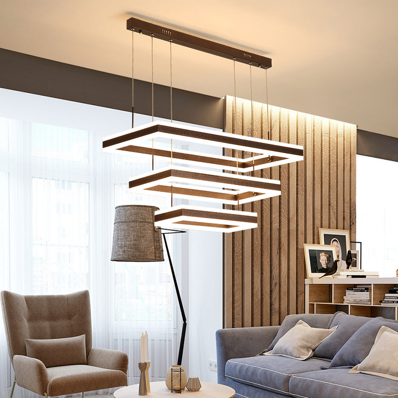 Rectangular Acrylic LED Chandelier Simplicity Coffee Ceiling Suspension Lamp for Bedroom Coffee 3 Tiers Clearhalo 'Ceiling Lights' 'Chandeliers' 'Modern Chandeliers' 'Modern' Lighting' 2385395