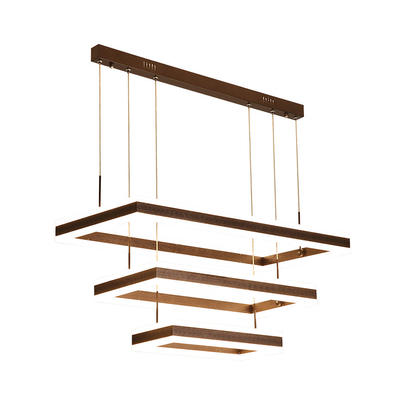 Rectangular Acrylic LED Chandelier Simplicity Coffee Ceiling Suspension Lamp for Bedroom Clearhalo 'Ceiling Lights' 'Chandeliers' 'Modern Chandeliers' 'Modern' Lighting' 2385396