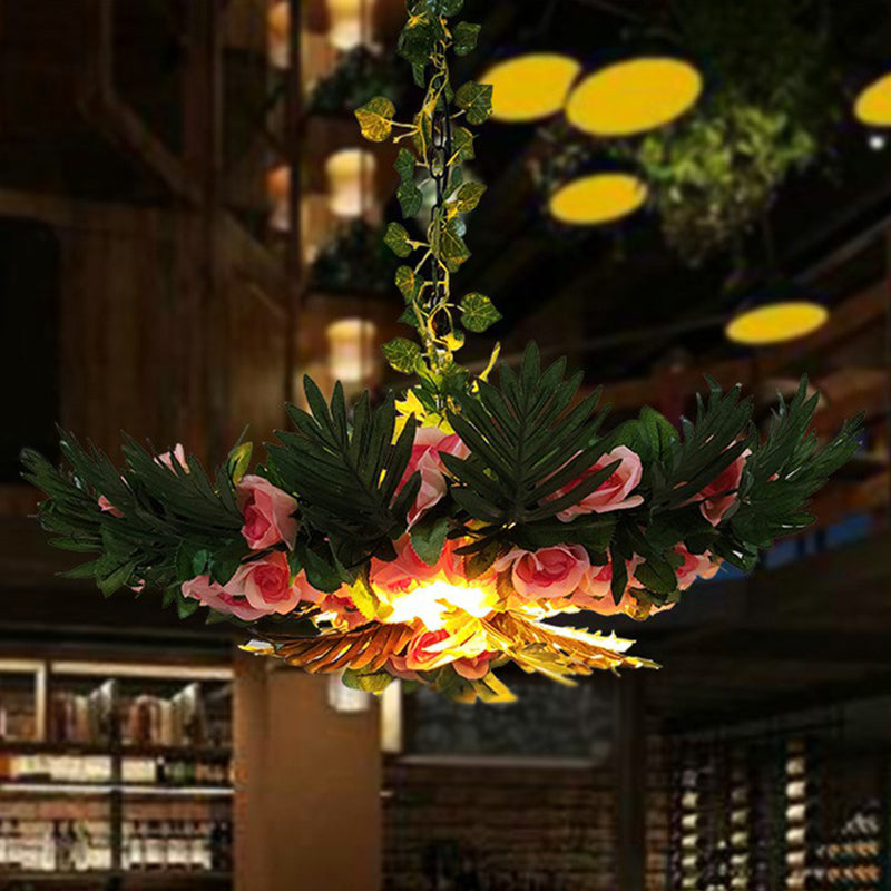 Artificial Botanic Restaurant Hanging Light Loft Style Metal Green Ceiling Chandelier Green 29.5" Clearhalo 'Ceiling Lights' 'Chandeliers' Lighting' 2385493