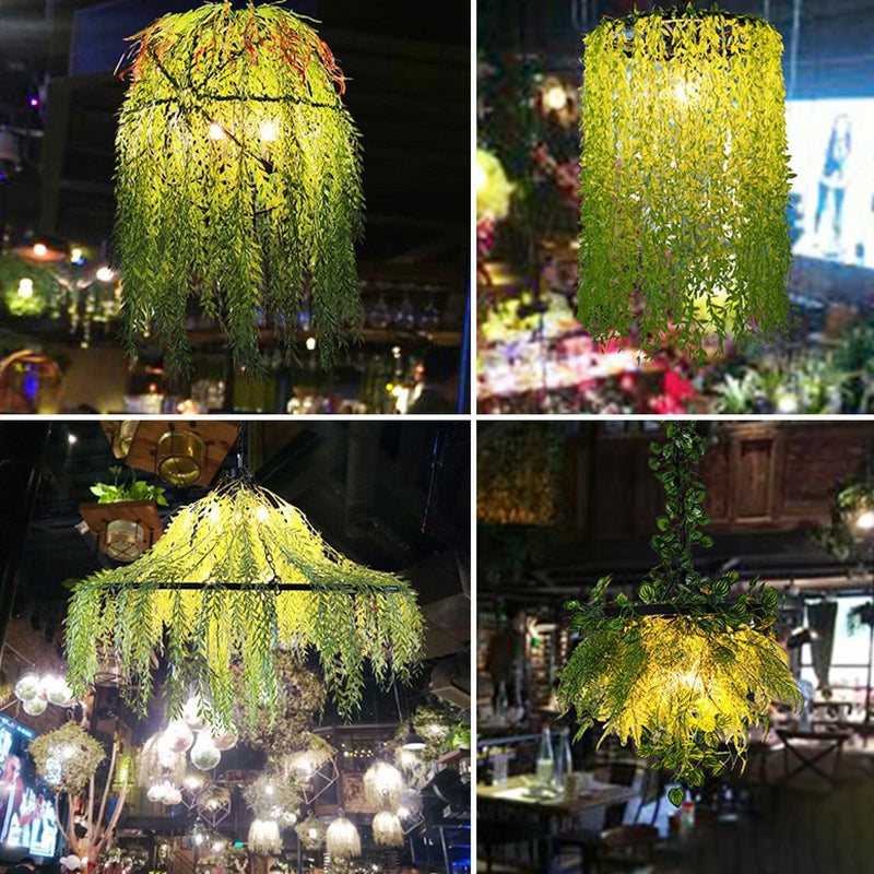 Green Circle Pendant Chandelier Rustic Metal Restaurant Hanging Ceiling Light with Art Plant Decor Clearhalo 'Ceiling Lights' 'Chandeliers' Lighting' 2385498