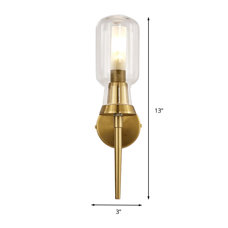 Cylinder Frosted Glass Wall Light Tradition 1/2 Heads Gold Flush Mount Wall Sconce for Stairway Clearhalo 'Wall Lamps & Sconces' 'Wall Lights' Lighting' 238550