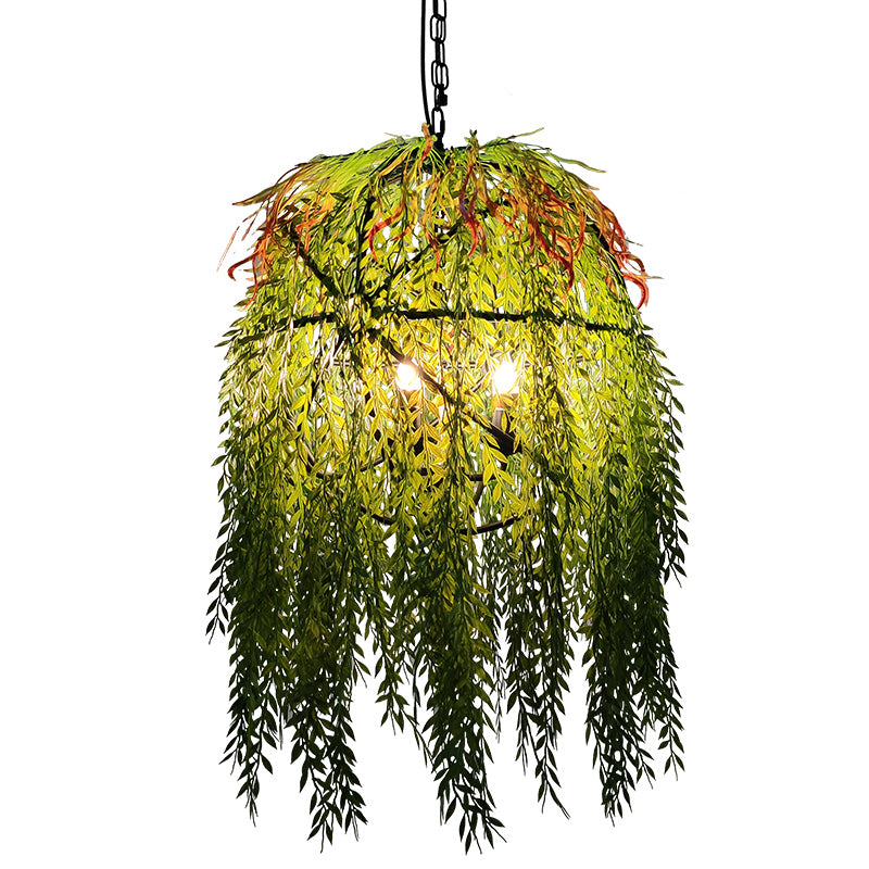 Green Circle Pendant Chandelier Rustic Metal Restaurant Hanging Ceiling Light with Art Plant Decor Clearhalo 'Ceiling Lights' 'Chandeliers' Lighting' 2385501