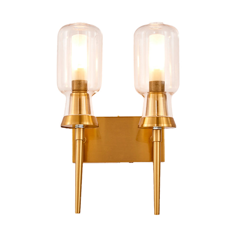 Cylinder Frosted Glass Wall Light Tradition 1/2 Heads Gold Flush Mount Wall Sconce for Stairway Clearhalo 'Wall Lamps & Sconces' 'Wall Lights' Lighting' 238553