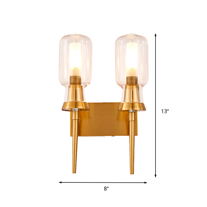 Cylinder Frosted Glass Wall Light Tradition 1/2 Heads Gold Flush Mount Wall Sconce for Stairway Clearhalo 'Wall Lamps & Sconces' 'Wall Lights' Lighting' 238554