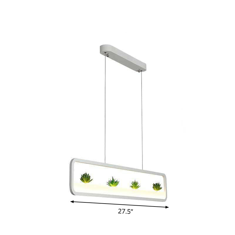 Rectangle Restaurant Island Lamp Artistic Metal LED Hanging Light with Imitation Succulents Deco Clearhalo 'Ceiling Lights' 'Island Lights' Lighting' 2385541