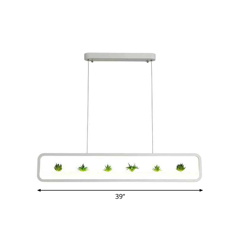Rectangle Restaurant Island Lamp Artistic Metal LED Hanging Light with Imitation Succulents Deco Clearhalo 'Ceiling Lights' 'Island Lights' Lighting' 2385542