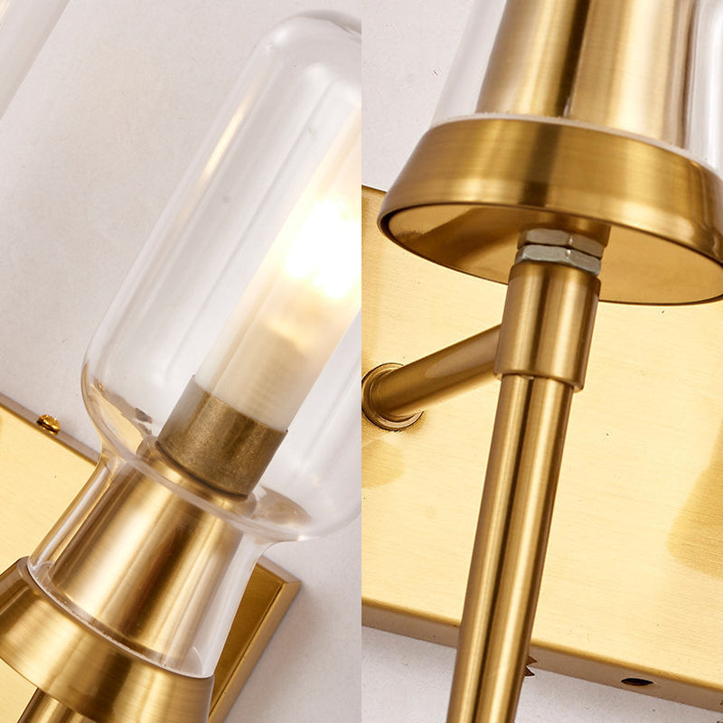 Cylinder Frosted Glass Wall Light Tradition 1/2 Heads Gold Flush Mount Wall Sconce for Stairway Clearhalo 'Wall Lamps & Sconces' 'Wall Lights' Lighting' 238555