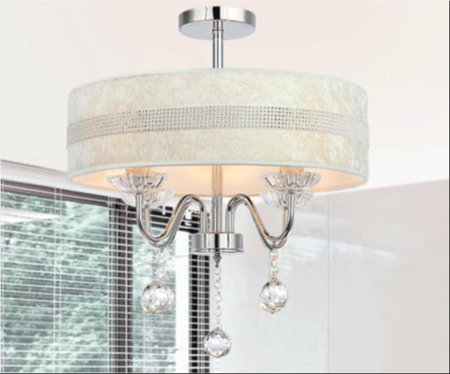 Nordic Drum Fabric Chandelier Light 3/4 Lights Ceiling Light with Crystal Drop in Chrome for Bedroom 4 Chrome Clearhalo 'Ceiling Lights' 'Chandeliers' 'Modern Chandeliers' 'Modern' Lighting' 238561