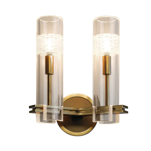 Traditional Tube Wall Mount Lighting Clear Glass 1/2 Heads Wall Mounted Lamp in Gold for Living Room Clearhalo 'Wall Lamps & Sconces' 'Wall Lights' Lighting' 238577