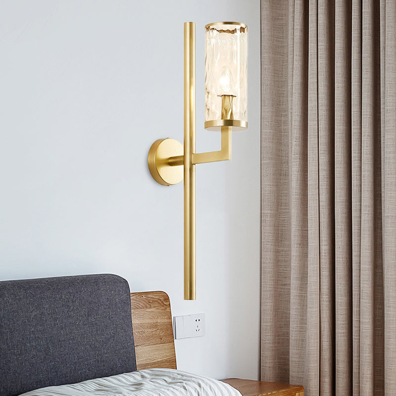 Gold Cylindrical Sconce Traditionary Dimpled Blown Glass 1/2 Heads Wall Mounted Lighting 1.0 Gold Clearhalo 'Wall Lamps & Sconces' 'Wall Lights' Lighting' 238580