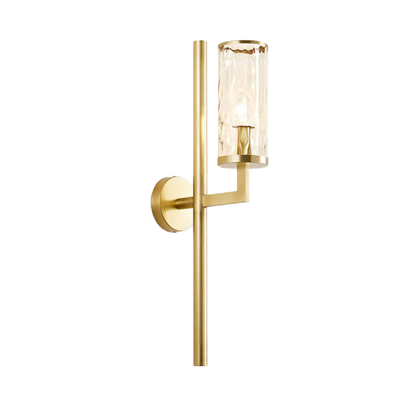 Gold Cylindrical Sconce Traditionary Dimpled Blown Glass 1/2 Heads Wall Mounted Lighting Clearhalo 'Wall Lamps & Sconces' 'Wall Lights' Lighting' 238582