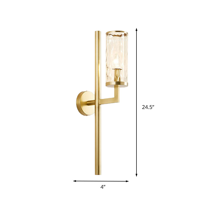 Gold Cylindrical Sconce Traditionary Dimpled Blown Glass 1/2 Heads Wall Mounted Lighting Clearhalo 'Wall Lamps & Sconces' 'Wall Lights' Lighting' 238583