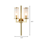 Gold Cylindrical Sconce Traditionary Dimpled Blown Glass 1/2 Heads Wall Mounted Lighting Clearhalo 'Wall Lamps & Sconces' 'Wall Lights' Lighting' 238587