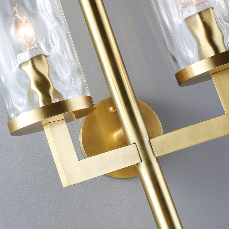 Gold Cylindrical Sconce Traditionary Dimpled Blown Glass 1/2 Heads Wall Mounted Lighting Clearhalo 'Wall Lamps & Sconces' 'Wall Lights' Lighting' 238588