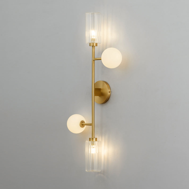 Milk and Ribbed Glass Armed Sconce Light Traditionary 4 Heads Gold Wall Lamp Fixture for Stairway Clearhalo 'Wall Lamps & Sconces' 'Wall Lights' Lighting' 238590