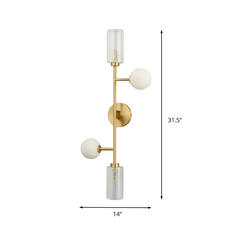 Milk and Ribbed Glass Armed Sconce Light Traditionary 4 Heads Gold Wall Lamp Fixture for Stairway Clearhalo 'Wall Lamps & Sconces' 'Wall Lights' Lighting' 238592