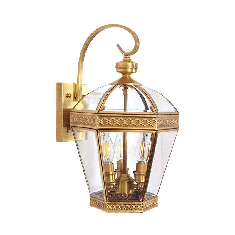 Pot Wall Lamp Traditional Clear Glass 3 Bulbs Brass Sconce Light Fixture for Bedroom Clearhalo 'Wall Lamps & Sconces' 'Wall Lights' Lighting' 238624