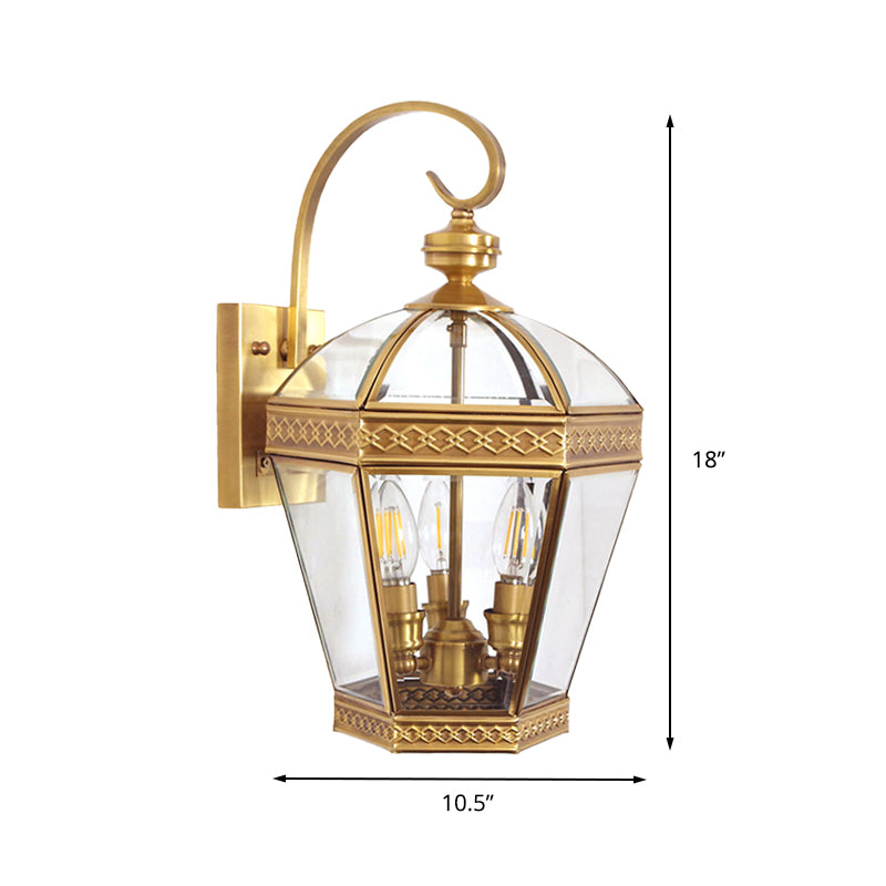 Pot Wall Lamp Traditional Clear Glass 3 Bulbs Brass Sconce Light Fixture for Bedroom Clearhalo 'Wall Lamps & Sconces' 'Wall Lights' Lighting' 238625