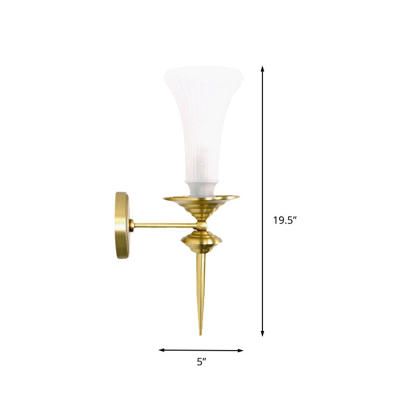 Trumpet Milk Glass Wall Light Tradition 1 Head Gold Flush Mount Wall Sconce for Hallway Clearhalo 'Wall Lamps & Sconces' 'Wall Lights' Lighting' 238686