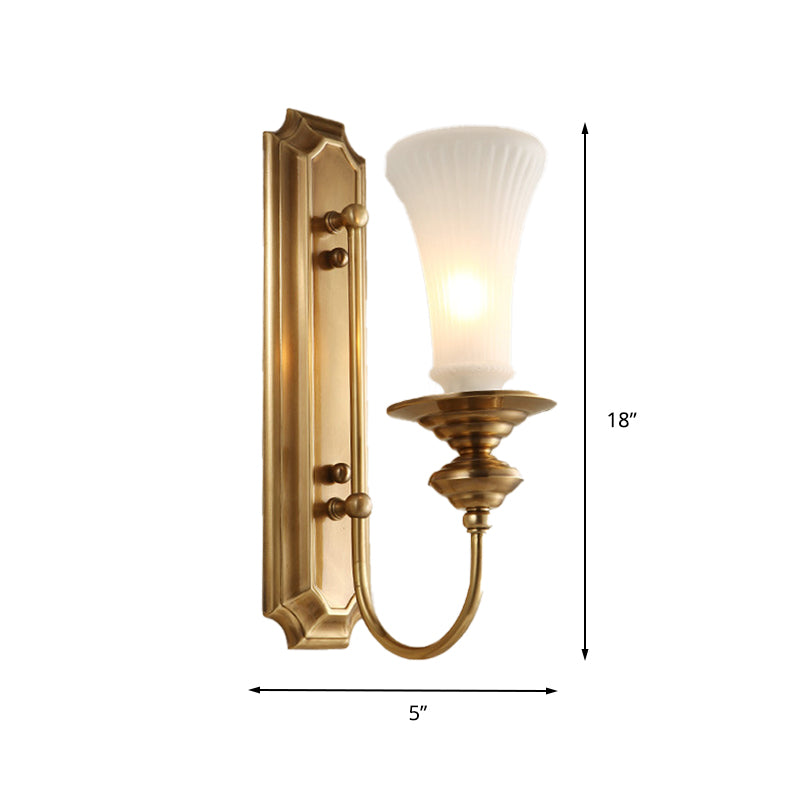 Wide Flare Wall Lamp Traditional White Glass 1/2 Bulbs Brass Sconce Light Fixture for Bedroom Clearhalo 'Wall Lamps & Sconces' 'Wall Lights' Lighting' 238691