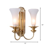 Wide Flare Wall Lamp Traditional White Glass 1/2 Bulbs Brass Sconce Light Fixture for Bedroom Clearhalo 'Wall Lamps & Sconces' 'Wall Lights' Lighting' 238696